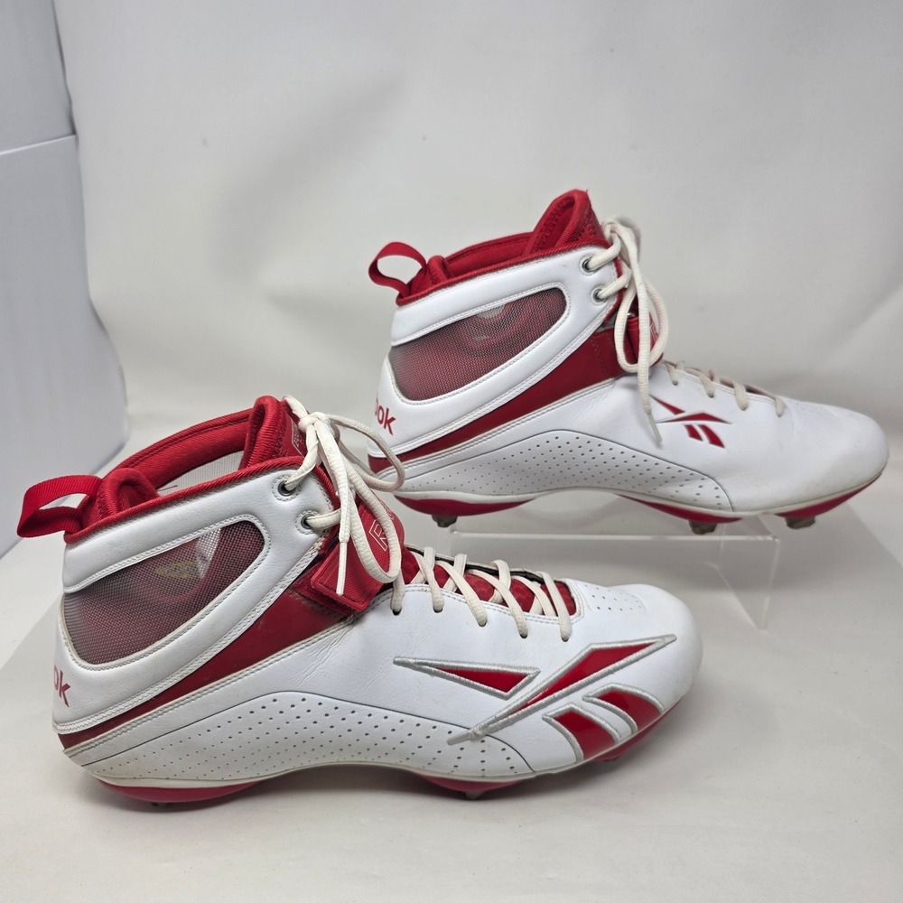 Reebok NFL Football Cleats Mens 13 White Red High Top Metal Spikes RB 902 PYE